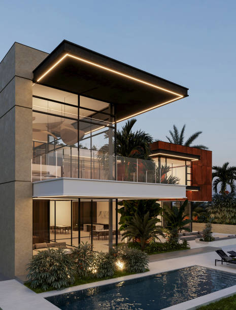 Modern villa. 3D visualization. Luxury villa concept. Unique architecture